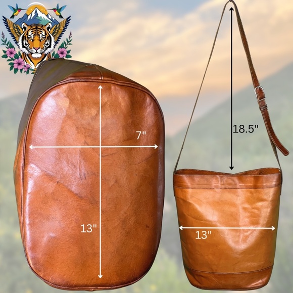 🌟Leaders in Leather: Vintage Cognac Leather Bucket Shoulder Bag🌟 - Picture 4 of 8